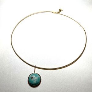 Anthropologie Turquoise Gold Round Collar Chocker Necklace